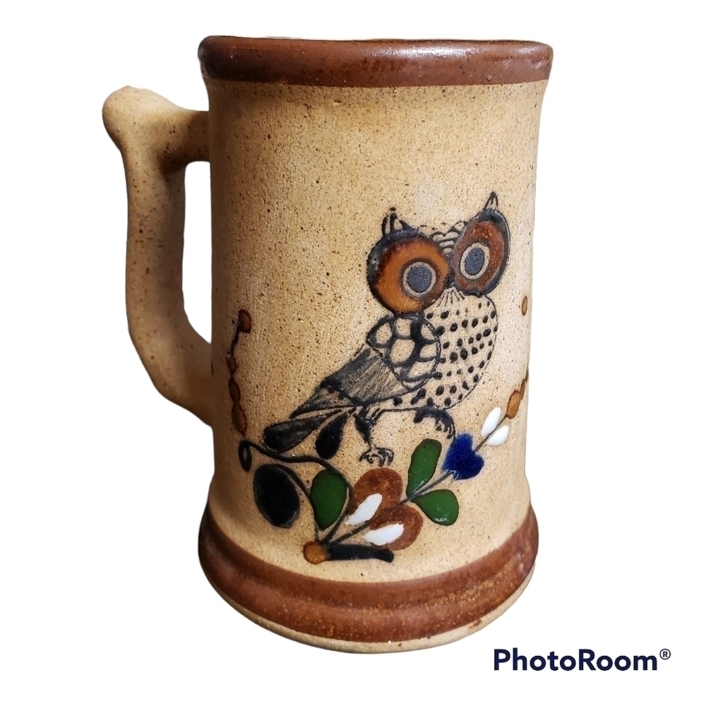 Owl Mug Talavera Mexico Stoneware Stein Pottery Tea Cup 18oz.